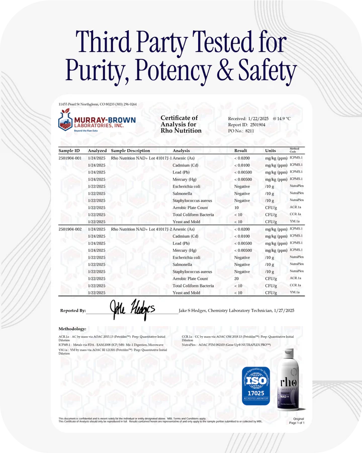 Rho Nutrition Liposomal NAD+ – Liquid Supplement Designed to Help Support Absorption – Active Form of NAD+ Helps Support Normal Cellular Health, Healthy Aging, Energy Metabolism and Overall Vitality