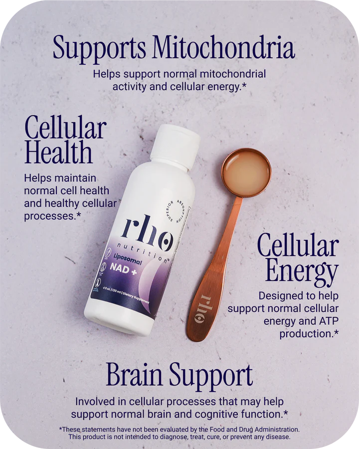 Rho Nutrition Liposomal NAD+ – Liquid Supplement Designed to Help Support Absorption – Active Form of NAD+ Helps Support Normal Cellular Health, Healthy Aging, Energy Metabolism and Overall Vitality